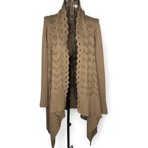 Love Riche Taupe Pointelle Knit Open Front Waterfall Cardigan – Size S